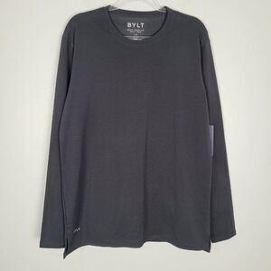 BYLT Long Sleeve LUX Split Hem Crew Neck Shirt Stretch Black Size L NWT